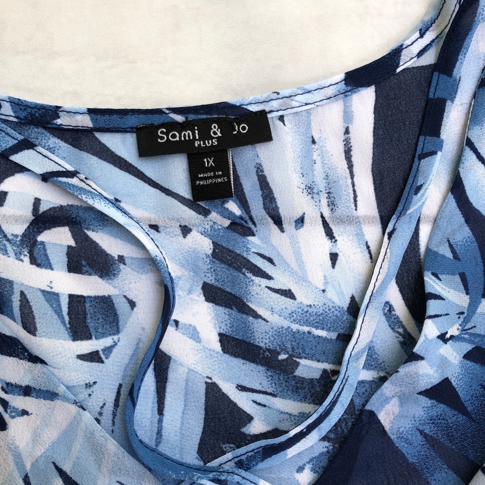 Sami & Jo Sheer Blue White Top Blouse  Size XL - Picture 5 of 6